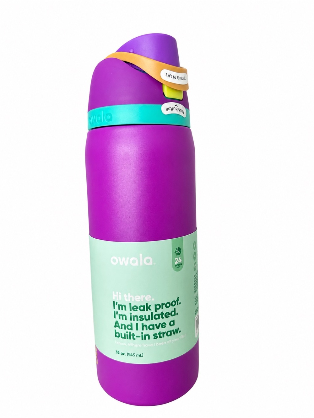owala Purple Insulated Water Bottle with Built-In Straw